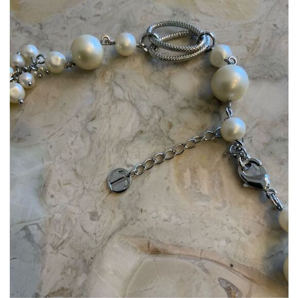 Talbots Faux Pearl Silver Tone Statement Necklace - Picture 2 of 10